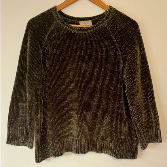 LOFT Outlet Olive Green Crew Neck Sweater - Picture 1 of 4